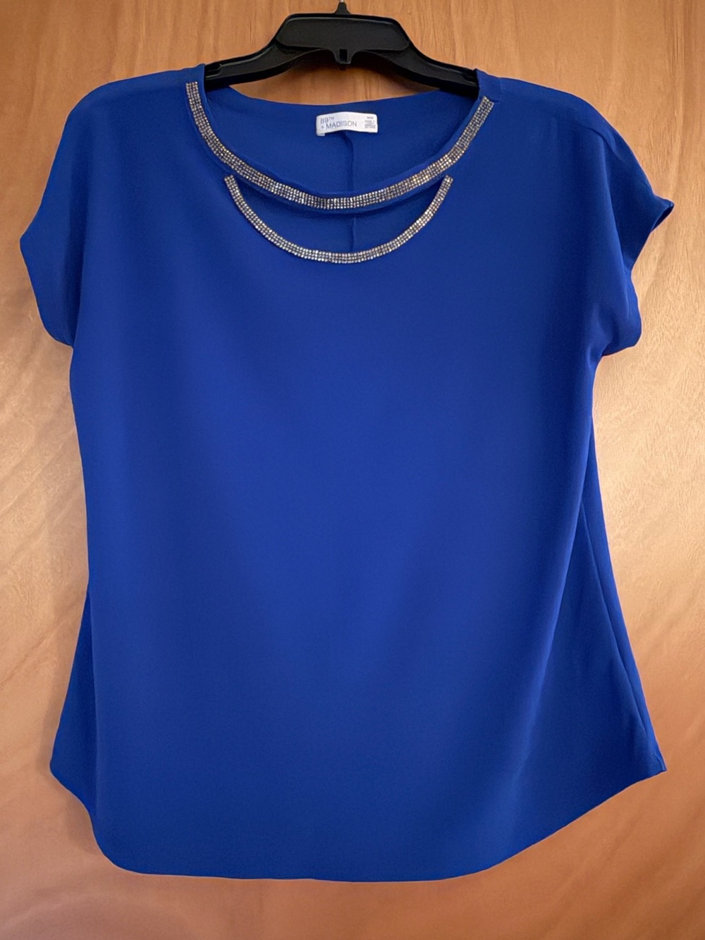 89th & Madison Cobalt Blue Rhinestone-Neck Blouse